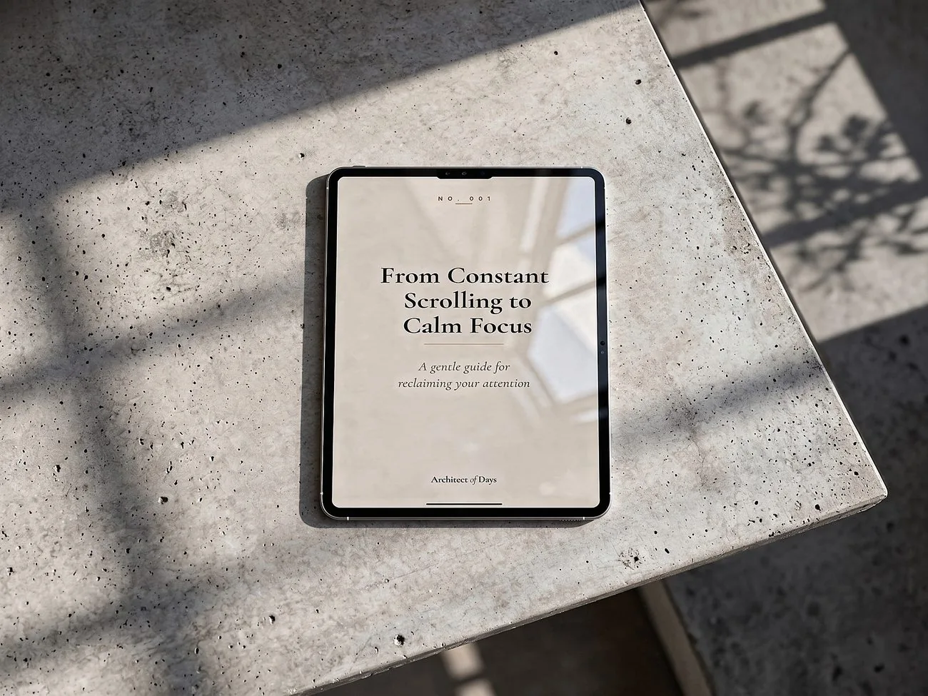From Constant Scrolling to Calm Focus, digital guide on a tablet