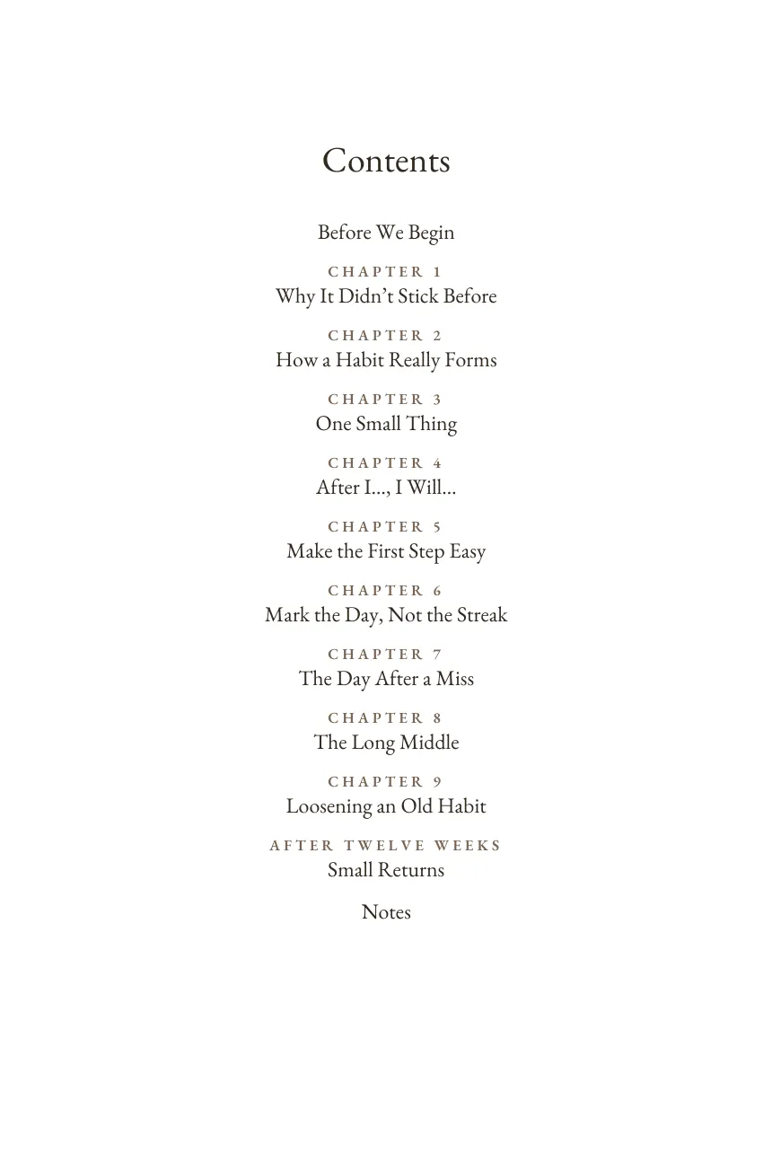 The contents page of the book