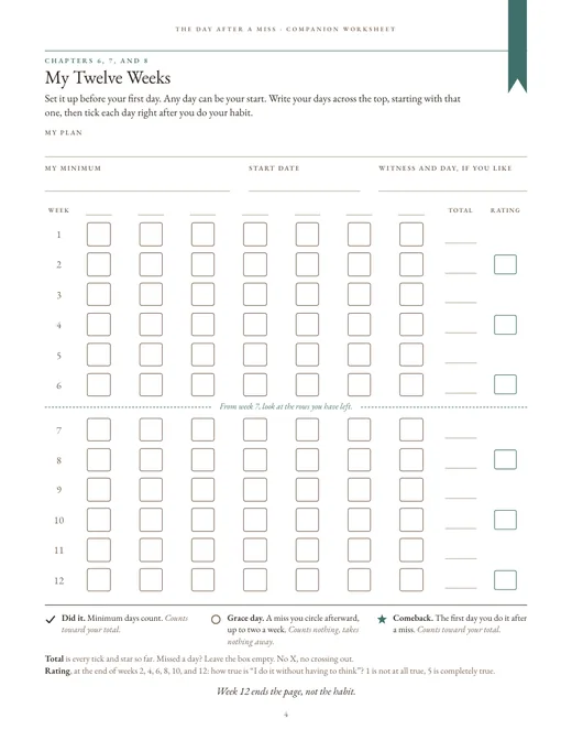 The twelve-week record from the companion worksheet